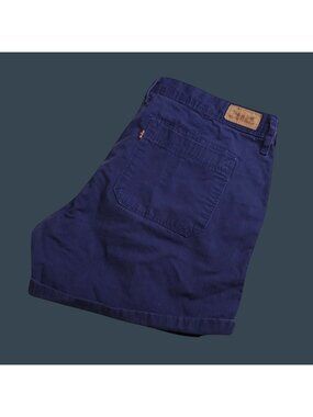Levis Womens Cotton Casual Shorts 36 Mid Rise Cuffed Navy Blue Pinstripe